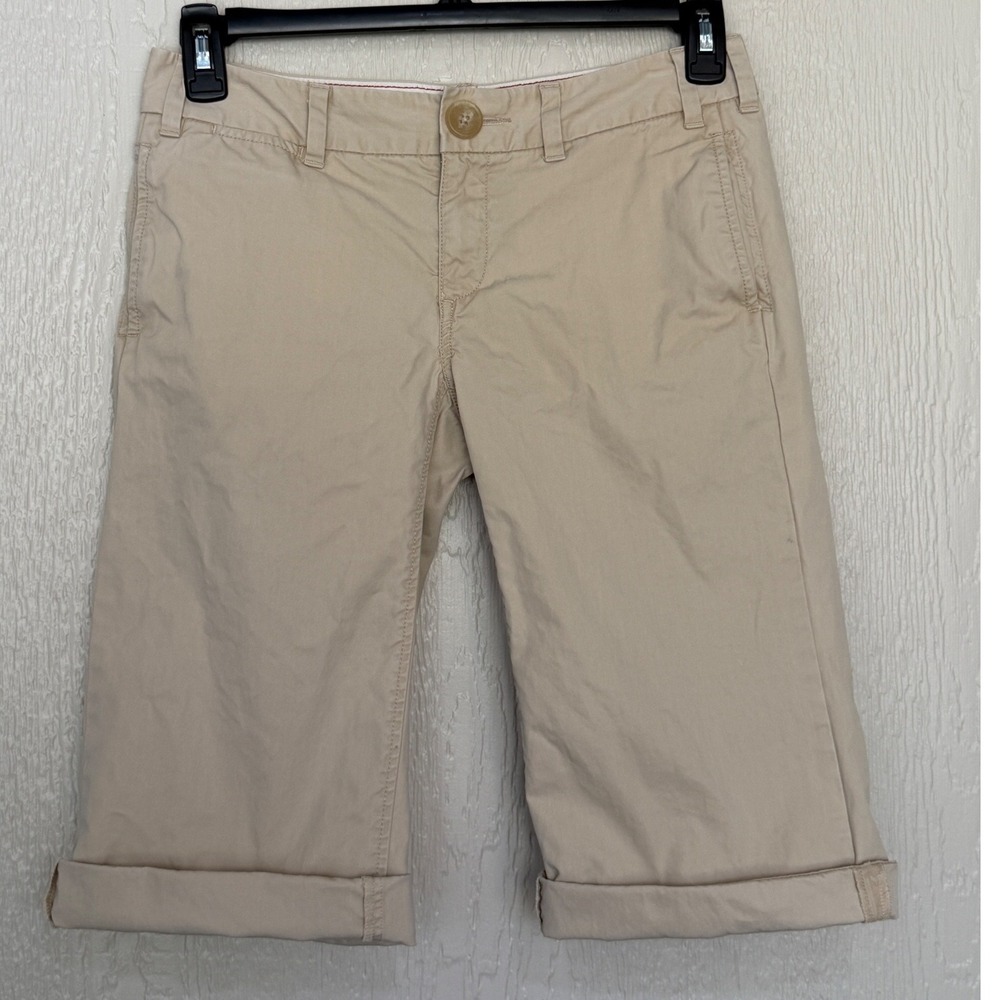 Banana Republic Womens Khaki Chino Bermuda Shorts Tan Cotton Size 2 Cuffed Hem